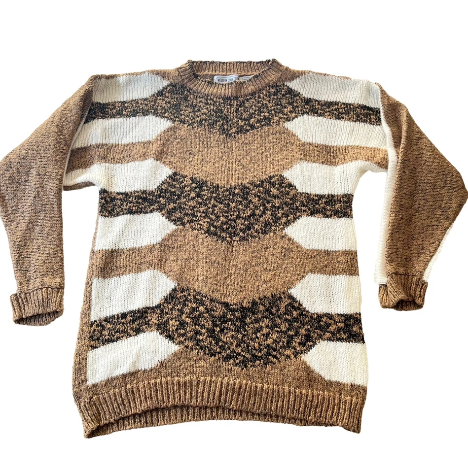 Suéter Pullover Tejido Western Connection De Colección Mediano Marrón Geométrico Ala de Murciélago Foto 1 de 4