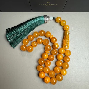 Antique Handmade Amber Tasbih Misbaha Islamic Prayer Beads 13.3mm 64.7g - Picture 1 of 3