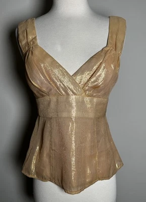 Top cojo tejido metálico seda vintage años 90 Nanette Lepore Bergdorf Goodman talla 6 Y2K Foto 1 de 4