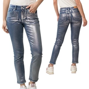 DEAR JOHN Blaire Straight Leg Jeans Damen 31 Silver Foil Ankle Stretch Denim - Bild 1 von 12
