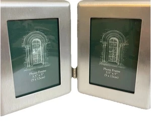 Presentation Photo Picture Frame Brushed Silver 2-Hinge Fits 2 3.5 X 5 Pictures - Picture 1 of 5
