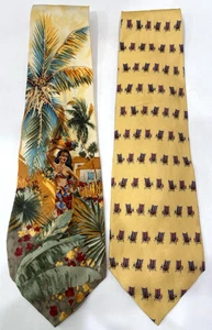 TOMMY BAHAMA Vintage Silk Necktie Tie Lot Of 2 Tropical Hawaiian Hula Girl - Picture 1 of 7