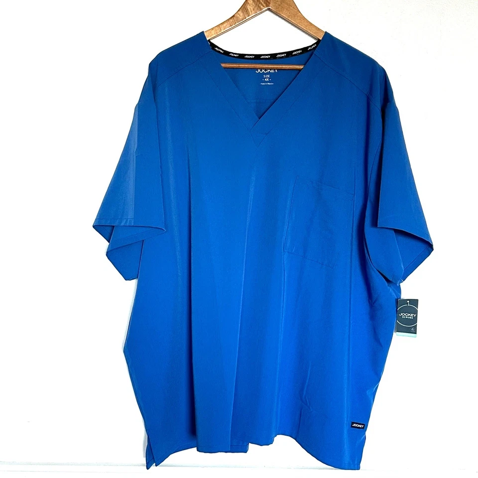 NUEVO CON ETIQUETAS Blusa Médica Jockey Para Hombre 4X Azul Cuello en V Manga Corta Bolsillo Camisa Foto 1 de 4