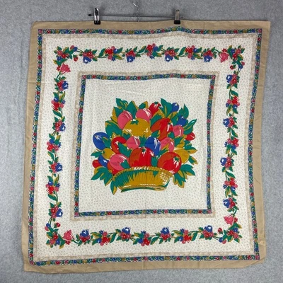 HERMOSA Bufanda Hacha Floral CESTA DE FRUTAS ROJO Azul Beige Crema Hecha en Italia Foto 1 de 4