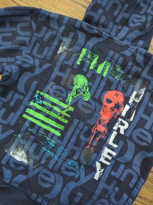 Sudadera con Capucha Hurley Estampado Completo Cremallera Completa De Colección Para Hombres Talla L Esqueleto Calavera Y2K Patinador Foto 1 de 4