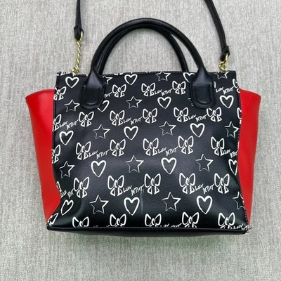 Bolso de Hombro Luv Betsey Johnson Arco Corazones Cartera Negro Rojo Convertible???? Foto 1 de 4