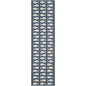 Courtyard Navy/Beige Large Rectangle Rug Runner Navy/Beige 2'-3" X 8' - Picture 1 of 1