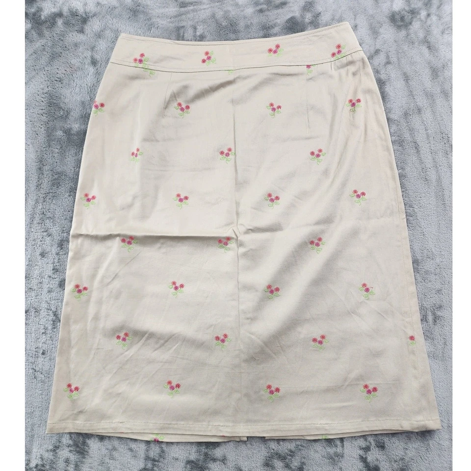 Falda Pendleton Vintage Años 90 Para Mujer 8 Tostado Caqui Bordado Flores Lápiz Preppy Foto 1 de 4