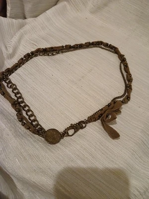 Cinturón de cadena vintage color latón 30" con cinta de algodón verde militar, gran disfraz  Foto 1 de 4