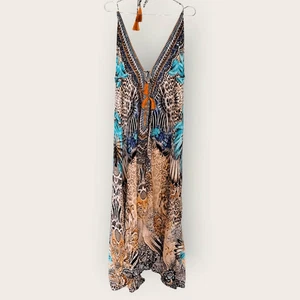 Sakkas Lizi Womens Maxi Sz L Halter Silk Handkerchief Dress Beachy Boho Cover - Picture 1 of 13