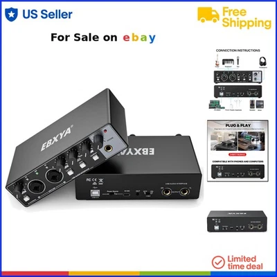 USB Audio Interface 2 Channel 24-bit 192kHz Microphone & Guitar Input Studio - Image 1 of 4