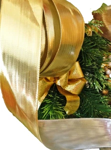 Ribbon Gold Silver Reversible 1 1/2" Wide 4 Yard Wired Wreath Bow Christmas Gift - Picture 1 of 2