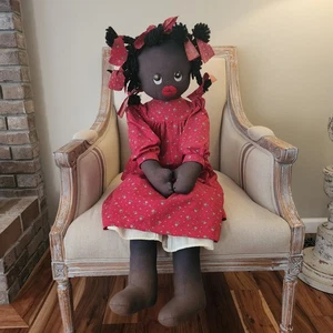 African American Folk Art Stoffpuppe 1986; signiert #478; groß 39"; Knopfaugen - Bild 1 von 12