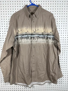 Cabelas Shirt XL Deerskin Soft Chamois Tan Hunting Dog Ducks size L Tall - Picture 1 of 5