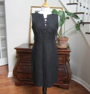 Kay Unger New York Sleeveless Black Linen Sheath Dress Women's Size 10 - Picture 1 of 10