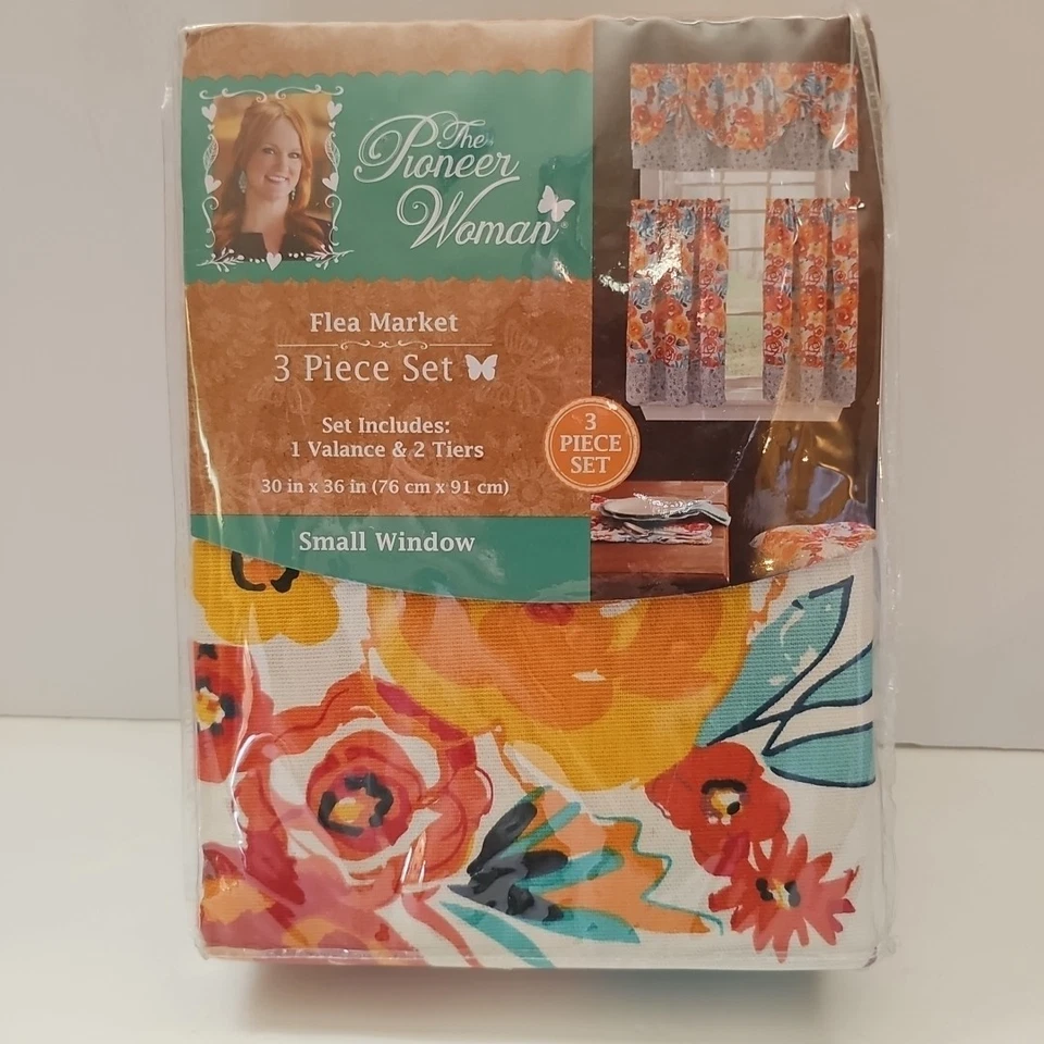 The Pioneer Woman Flea Market 3pc Kitchen Curtain Set With Valance and Tier