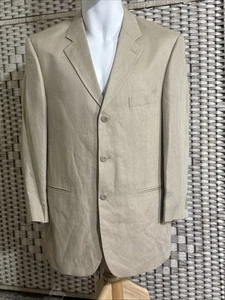 Today’s Man TM Blazer Mens 42R 3 Button 100% Linen Sport Coat Beige - Picture 1 of 10