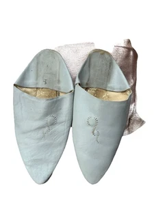 Vrai Cuir Tunisian Handmade Leather Slippers Women’s Gray Slip On Sandals - Picture 1 of 10