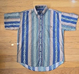Chaps Ralph Lauren Mens Aztec Print Short Sleeve Collard Shirt Size Medium - Picture 1 of 8