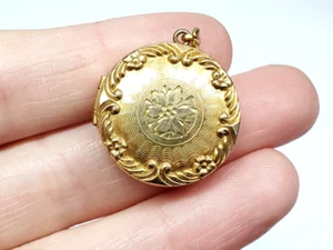 Vintage Gold gefüllt ausgefallen filigran rund Blumen Medaillon Anhänger Andenken Schmuck - Bild 1 von 13