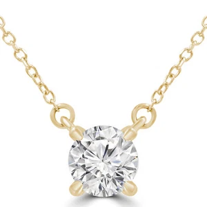 0.59 CT Round VS1 F Diamond Solitaire Necklace 14K Yellow Gold - Picture 1 of 2