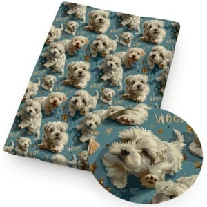 Maltese Dog Puppy pet Polyester Cotton blend fabric. 20"x55" 1276861 half meter - Picture 1 of 2