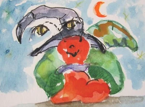 Aceo snail witch by Delilah miniature watercolor collectible - Picture 1 of 6