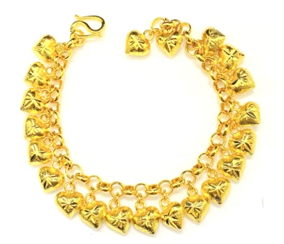 Bracelet Vintage Heart Charm 24K Gold Jewelry Thai Yellow Gold Gift Love Bangle - Image 1 of 3