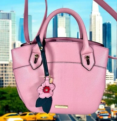 London Fog Crossbody Shoulder Bag Pink Leather Stachel Purse Detachable Strap - Image 1 of 4