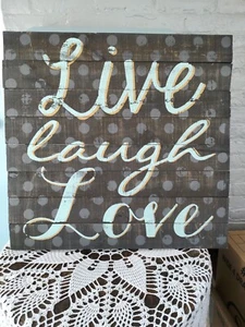 LIVE, LAUGH, LOVE Grey, Black Blue Wood Wall Art Sign, Indoor Sign, Plaque 25" - Picture 1 of 9