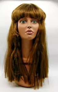 Long Brunette Brown Auburn Wig Synthetic Straight Blunt Cut Bangs Mesh Lace Cap - Picture 1 of 17