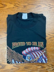 Vintage 90s Proud to Be an American Bald Eagle US Flag Black Shirt XL Thin Soft  - Picture 1 of 10