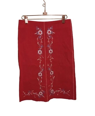 Poleci Embroidered Skirt Womens Size 0 Stretch Bohemian Floral Red Made In USA - Image 1 of 4