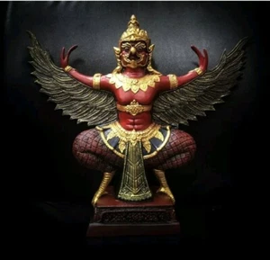 Garuda Statue Red Thai Amulet Talisman Buddha Phaya Krut Power Magic Money Luck - Picture 1 of 9