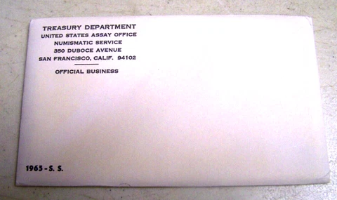 Vintage US 1965 S.S.  Special Mint Set- 5 Coins - Unopened Envelope Cover