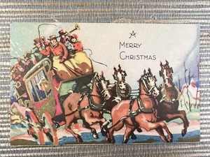 A Merry Christmas Horse Drawn Carriage Stagecoach Antique Postcard - Picture 1 of 2
