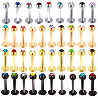 10X Piercing de barra de anillo labial de acero quirúrgico Monroe de cristal multicolor Foto 1 de 4