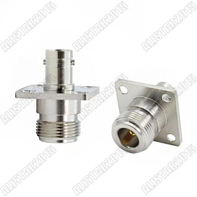1x BNC Female Jack to N Female Jack 4 Hole Flange Panel Mount Adapter Connector - Image 1 of 4