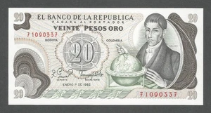 Kolumbien 20 Pesos 1.1.1982; UNC; P-409d; BNB-B951k; Globus, Goldmuseum - Bild 1 von 2