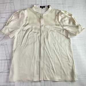 Theory Damen Creme Rundhals Kurzarm Puffärmel Knopf Bluse Top Gr. L Retro - Bild 1 von 8