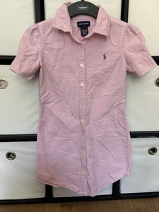 Ralph Lauren Girl's 8 Pink Polo Shirt Logo Button Up Short Sleeved Shirt Dress - Picture 1 of 8