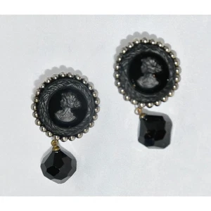 Estate Sale: RICHARD MINADEO Cameo Onyx Deco Clip Earrings RARE!!! - Picture 1 of 7