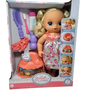 Juego de entrenamiento para ir al baño My Sweet Love - Muñeca rubia con vestido rosa conjunto de 7 piezas Nuevo - Imagen 1 de 9