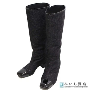 Chanel G33220 long boots Coco Mark lame square toe 36 size black ladies k1092 - Picture 1 of 10