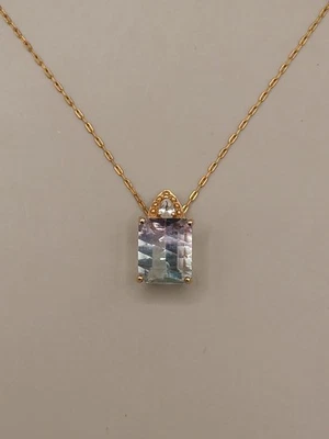 ¿Aguamarina 10k? Colgante en 12 collar de eslabones de cadena relleno de oro 18" Foto 1 de 4