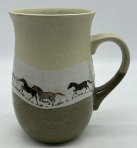 Otagiri Wild Running Horses Kaffeebecher beige hellbraun Tasse Vintage Steingut Keramik - Bild 1 von 10
