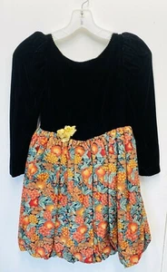 PLUM PUDDING Girls Long Sleeve Pull Over Zip-Up Floral Black Velvet Dress Size 8 - Picture 1 of 6