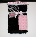  Reversible Luxury Baby Blanket 100% Poly Satin Trim Pink Black Print 30"x 40"