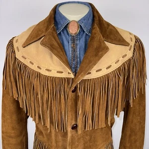 Vintage Pioneer Wear Jacke Wildleder Fransen Ledermantel Western Hippie 60er 70er Herren 44 - Bild 1 von 20