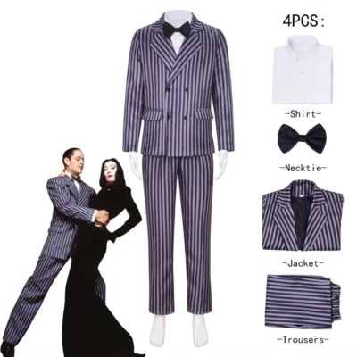 Déguisement Cosplay Wednesday Addams Gomez Costume Classique Rayure Uniforme Costume pour Homme Adulte - Photo 1/4
